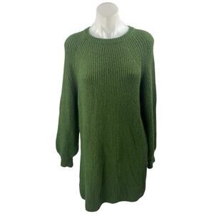 12th Tribe Women's Green Ribbed Knit Long Sleeve Mini Sweater Dress Size S/M